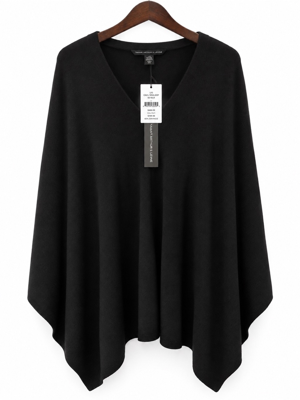 Saks Fifth Avenue Black V-Neck Poncho Sweater 100% Cashmere $395.00 original tag